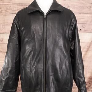 Roundtree & Yorke Leather Jacket Mens 2XT Black Lambskin Full Zip Bomber Tall